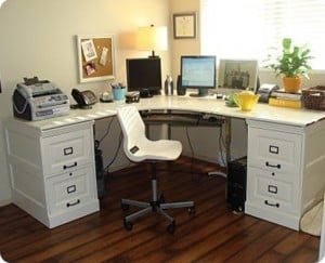 Large Corner Desk with File Cabinets