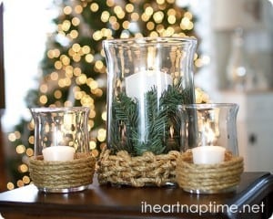 Rope-Wrapped Hurricane Candle Holders