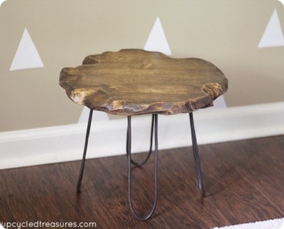 Rustic DIY Tree Trunk Stool with Hairpin Legs