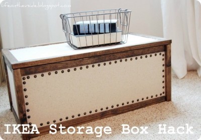 Linen Covered Storage Box with Nailhead Trim