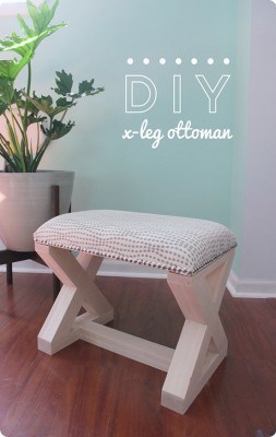 X-Leg Upholstered Ottoman for Less