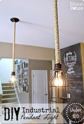 Industrial Caged Pendant with Rope