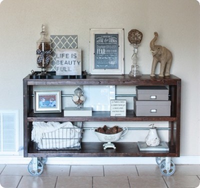 DIY Wood and Steel Console Table with Wheels