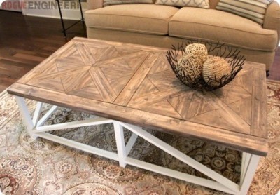 Trestle Style Coffee Table with Parquet Top