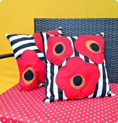 Outdoor Poppy Pillows with Stripes