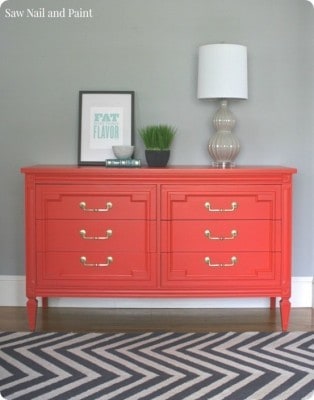 DIY Coral and Brass Painted Dresser