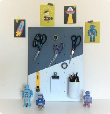 Geometric Painted Pegboard for Craft Storage