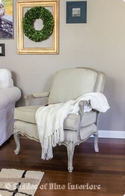 Reupholstered French Chairs with Weathered Gray Frame
