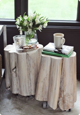 Tree Stump Side Tables with Casters