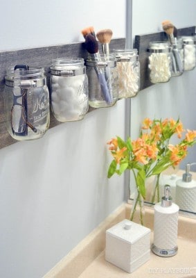 Mason Jar Organizers In A Bathroom