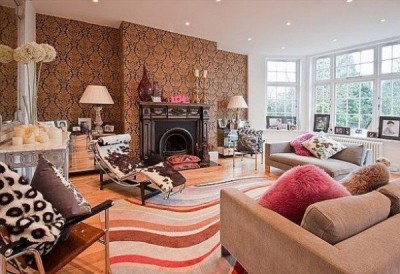 An orange patterned bold rug