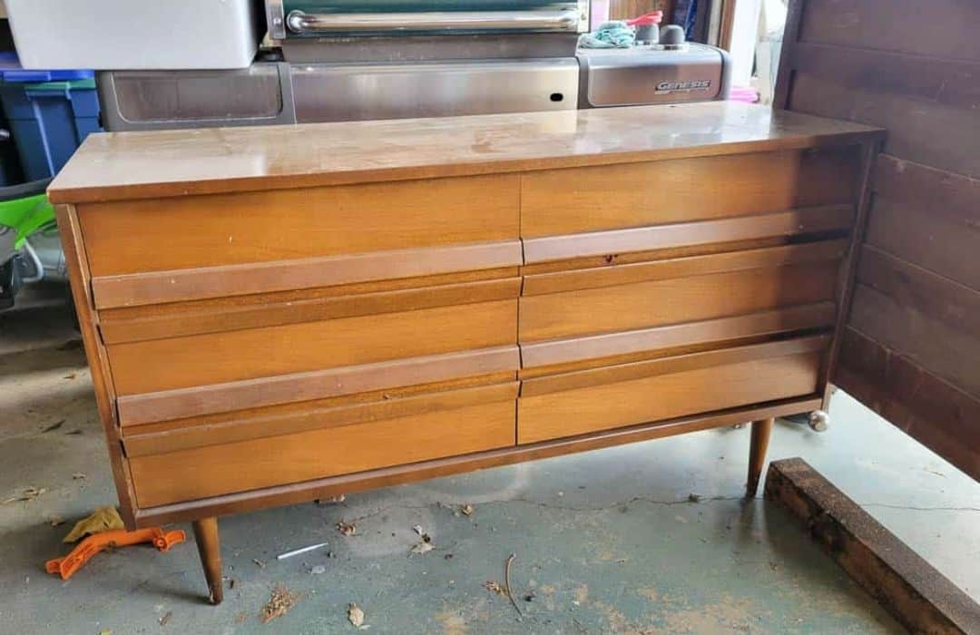 DIY Bathroom Makeover with Modern Vintage Style mid century dresser