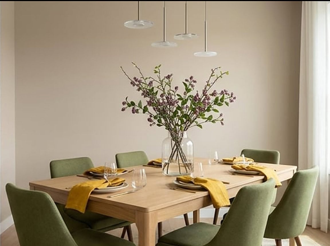 beige paint with sage green chairs