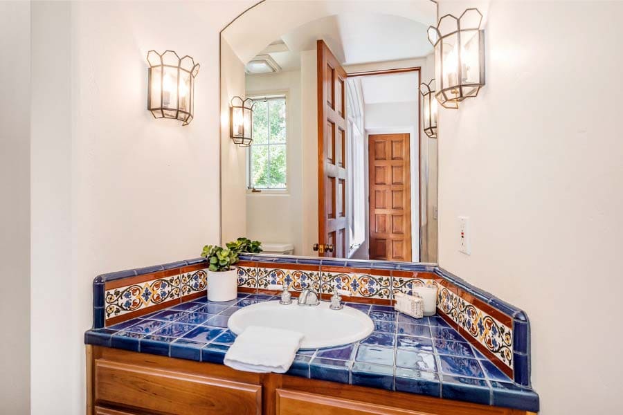 blue tiled vanity countertop