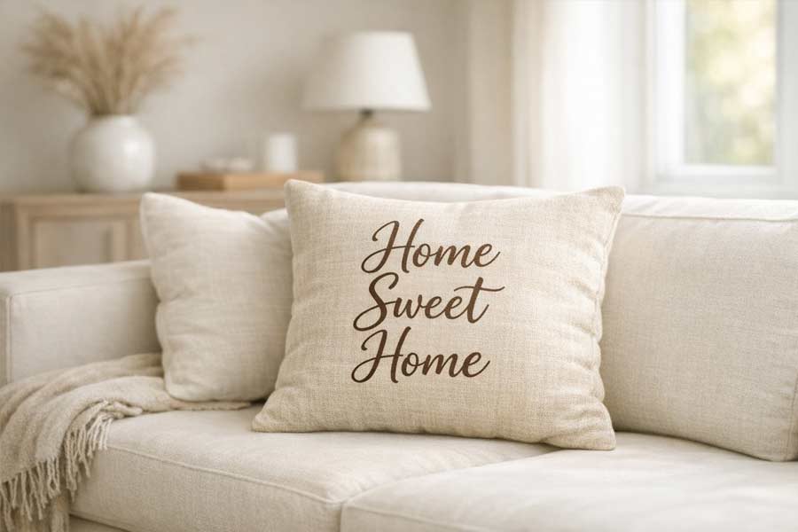 throw pillow with vinyl lettering
