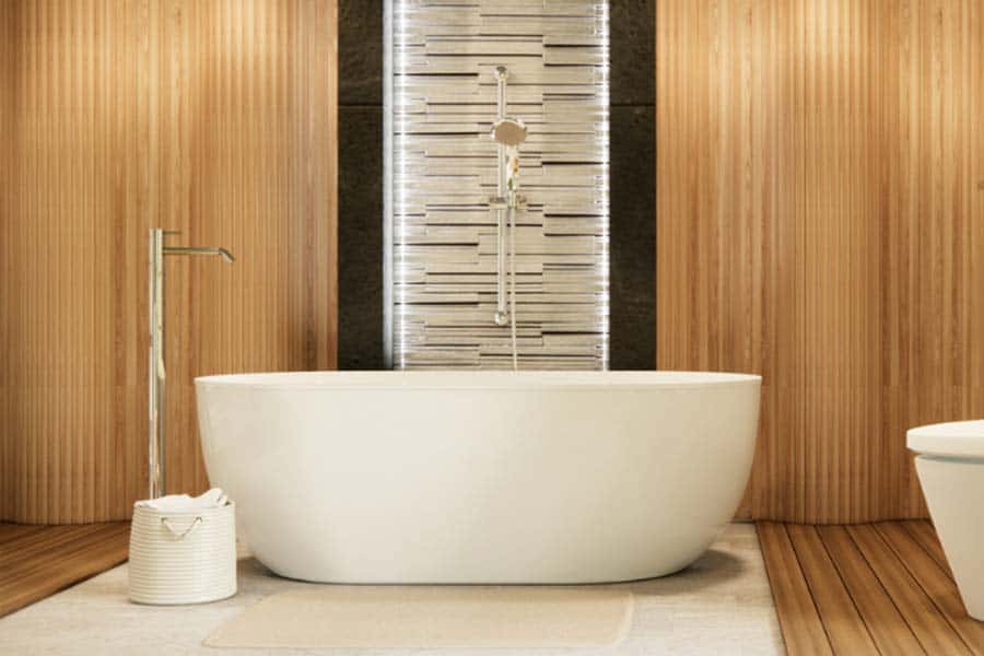 wood slat bathtub wall panels