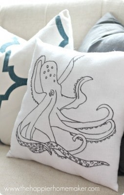 Traced Octopus Pillow from Tea Towels