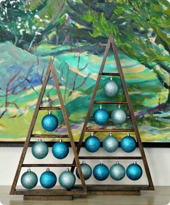 Wood Christmas Trees with Ornaments