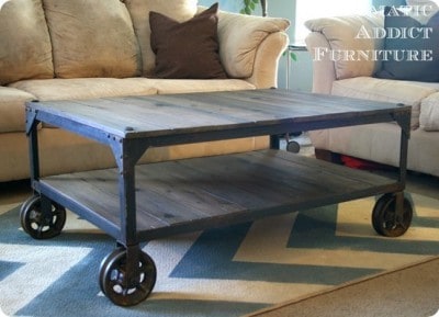 Industrial Wood and Metal Coffee Table with Casters
