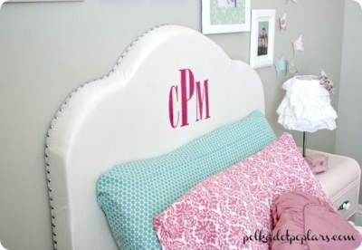 Upholstered Headboard with Monogram for a Girl’s Room