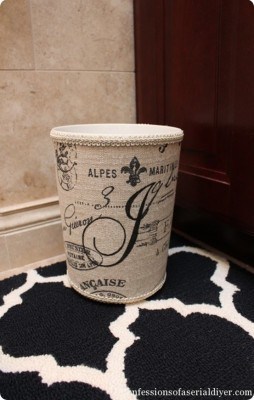 Fabric-Covered Garbage Can with Monogram