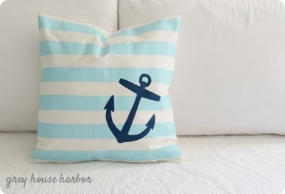 Painted Stripe Nautical Pillow with Anchor