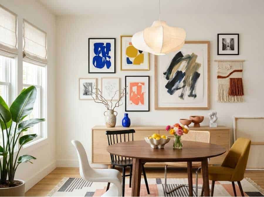 art themed dining room gallery wall