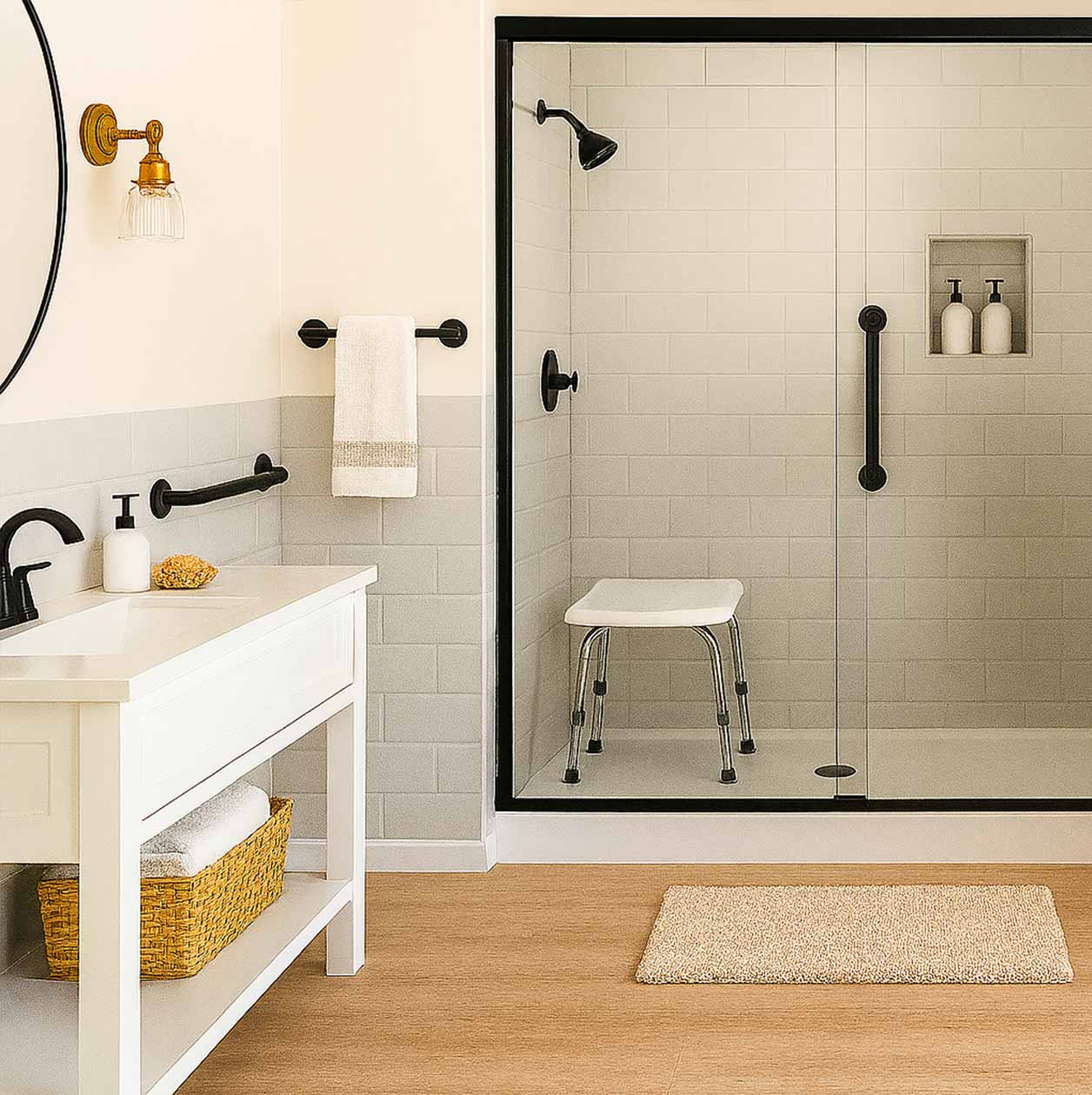 bathroom with nice decor for seniors