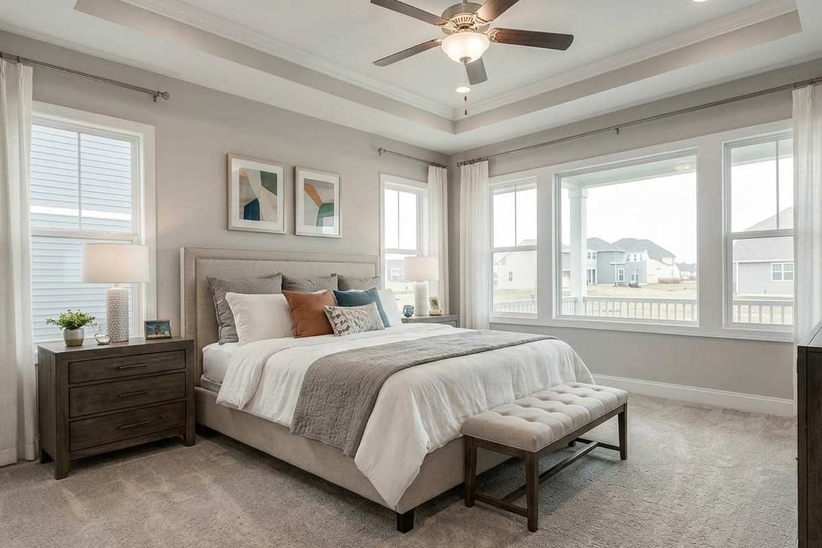 behr natural gray painted bedroom