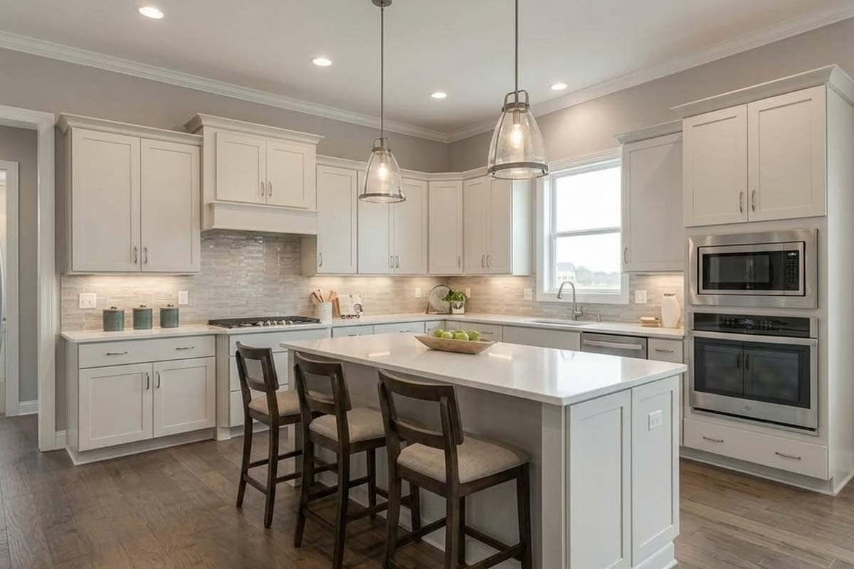 behr natural gray painted kitchen