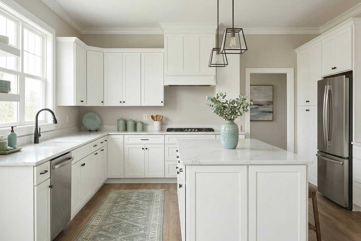 behr silver drop painted kitchen
