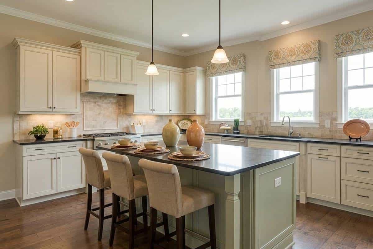 bm shaker beige paint in kitchen