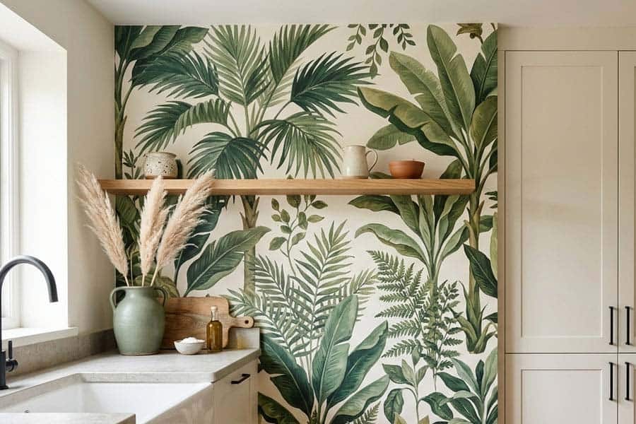 botanical-wallpaper-cream-kitchen-emerald-print botanical wallpaper cream kitchen emerald print