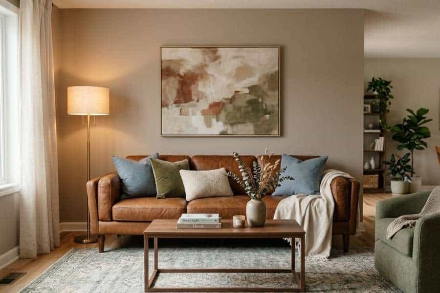 decorate around leather sofa hdr