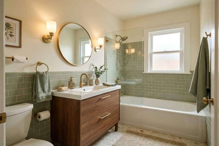 designer bathroom without moving fixtures hdr