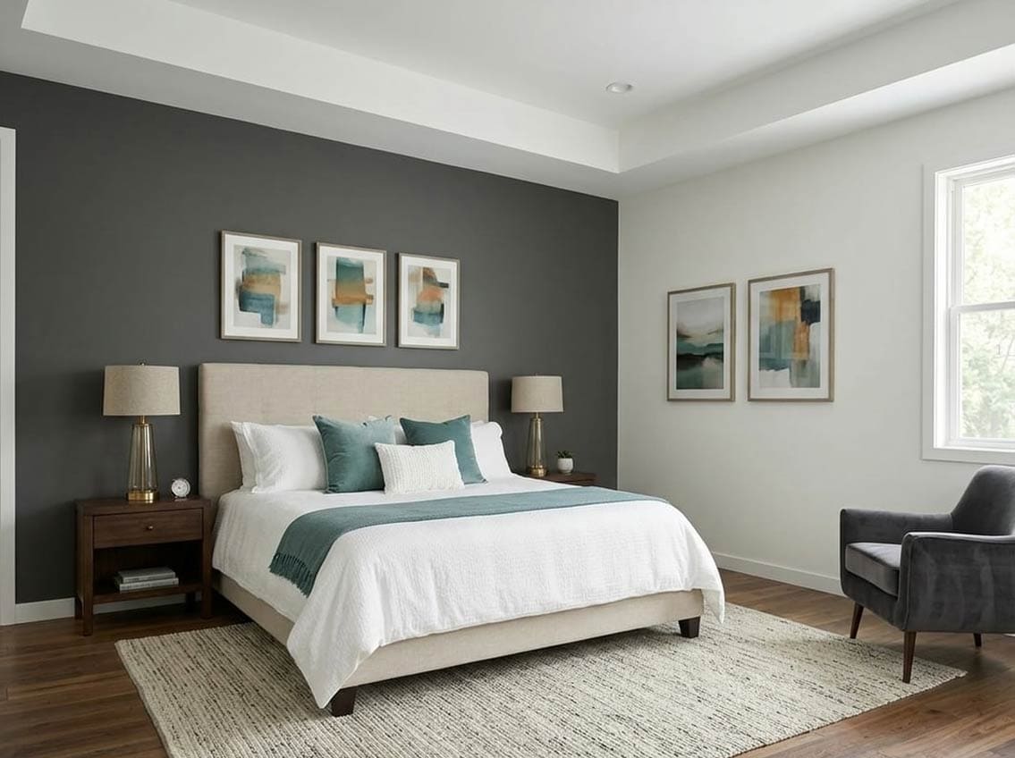 frost paint color bedroom with accent wall