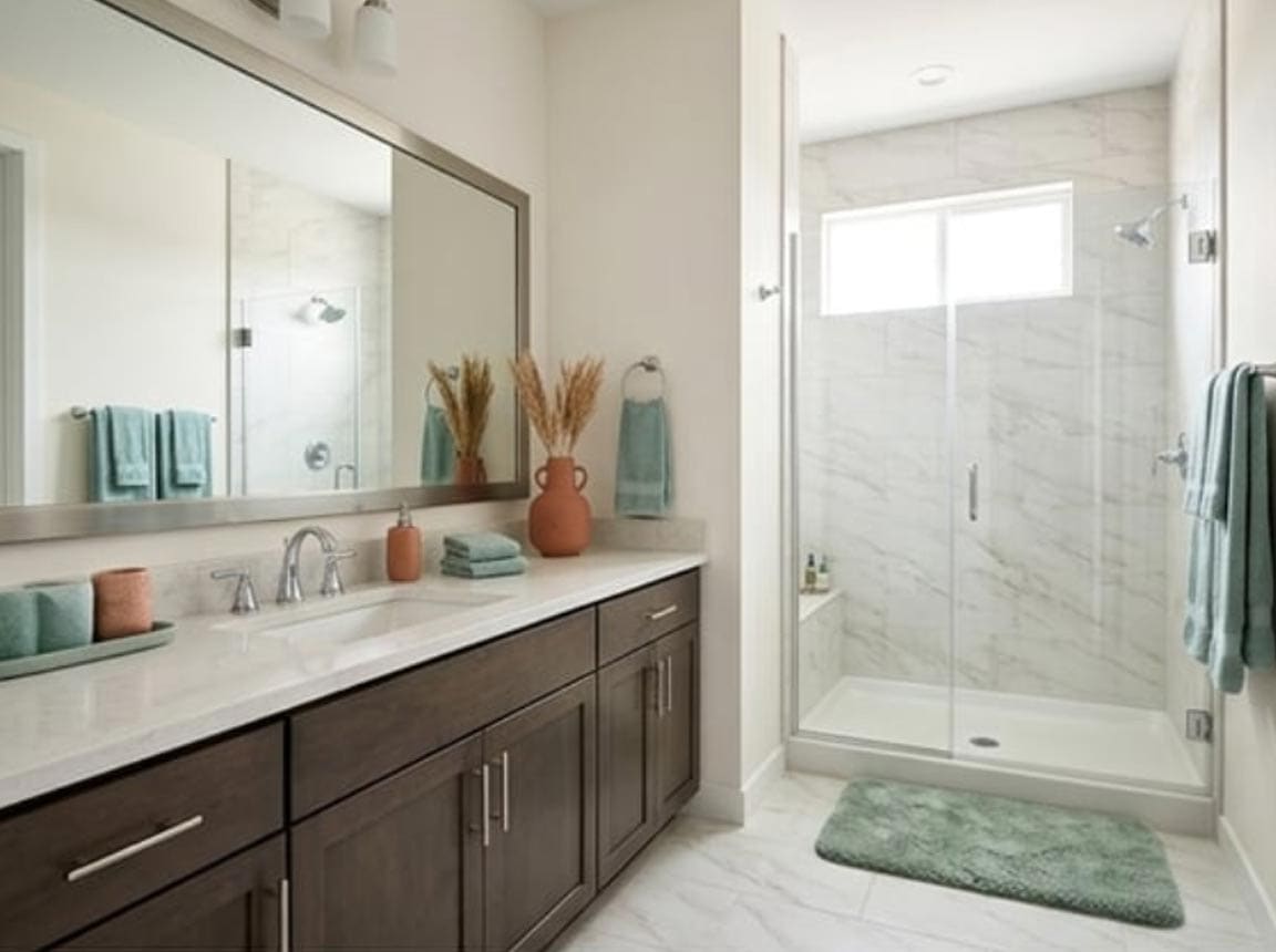 greek villa painted bathroom