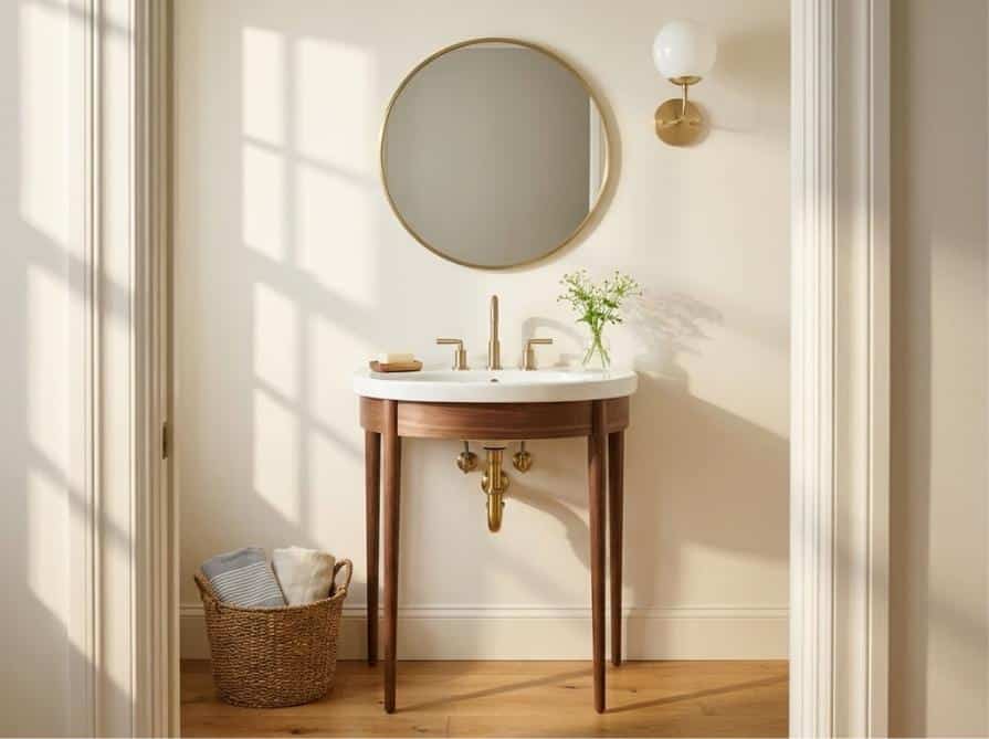 legged-walnut-console-sink-powder-room legged walnut console sink powder room