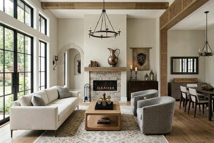 living room decor with medieval accents