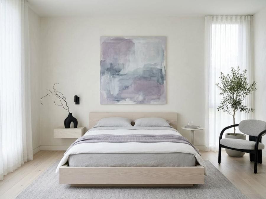minimalist bedroom calm statement art