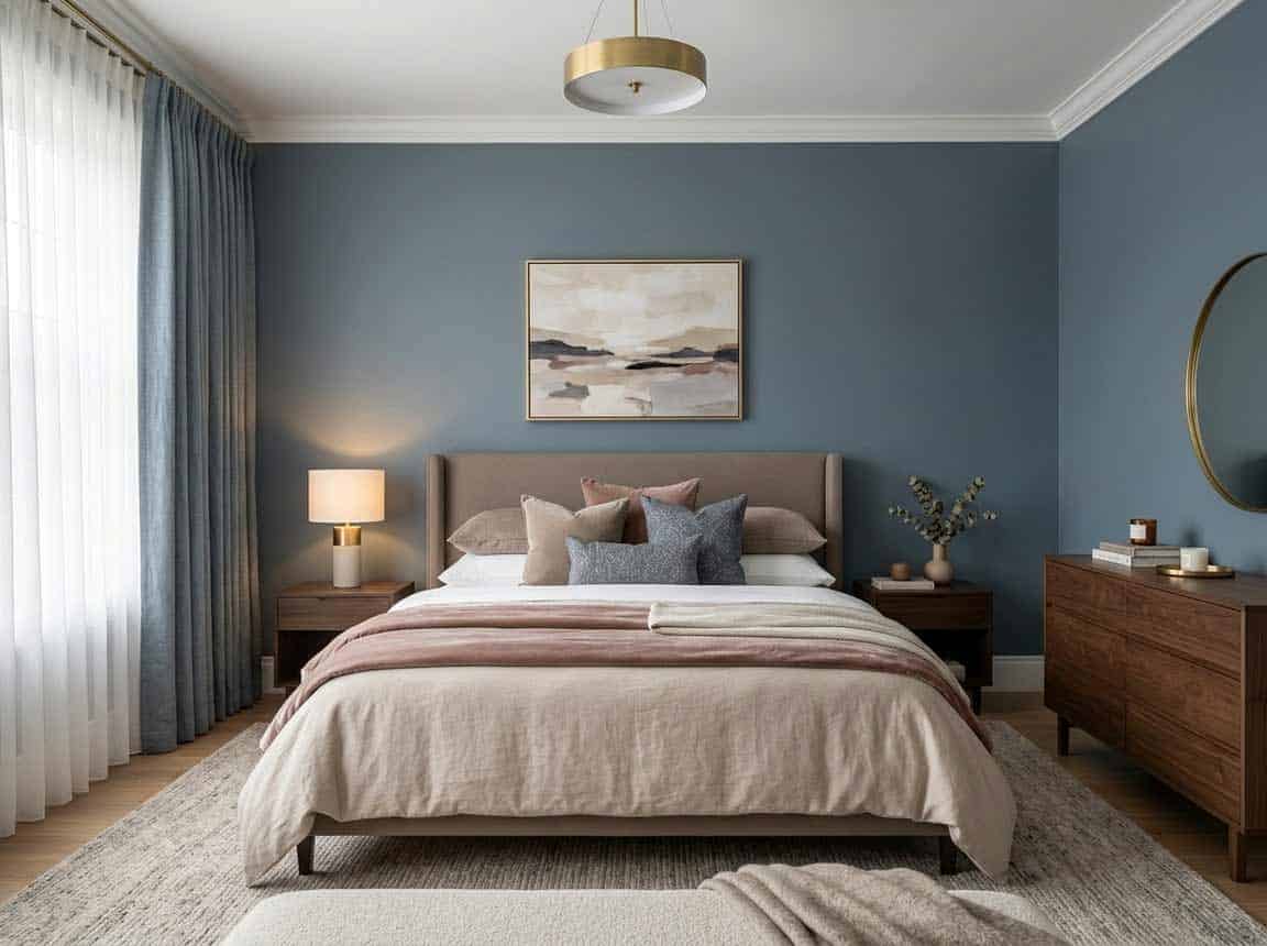 modern guest room sw smoky blue paint