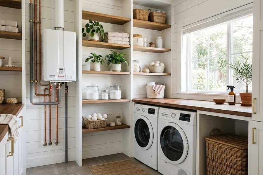 modern water heater laundry room