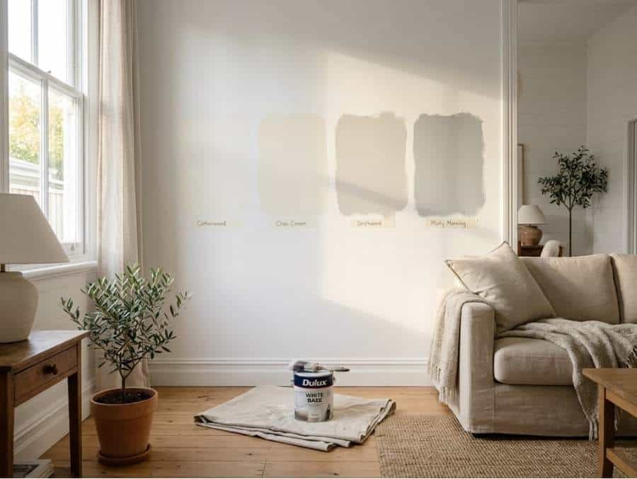 painted-sample-patches-warm-living-room painted sample patches warm living room