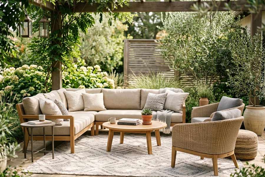 patio seating arrangement outdoor rug