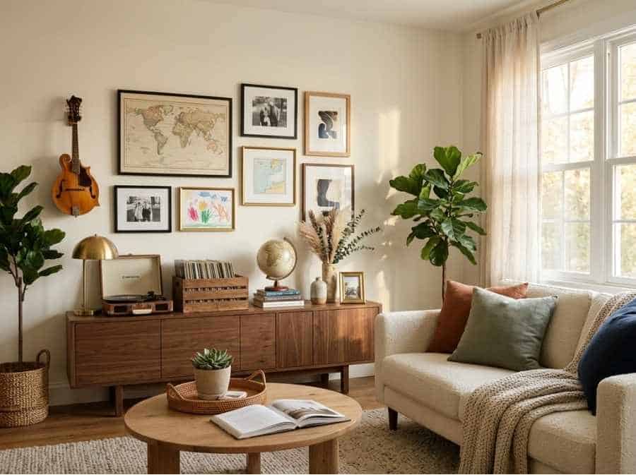 personal themed living room gallery wall hdr