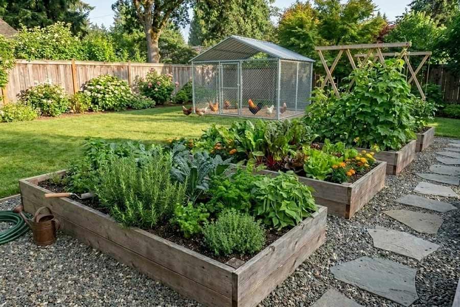 raised garden beds backyard herbs vegetables