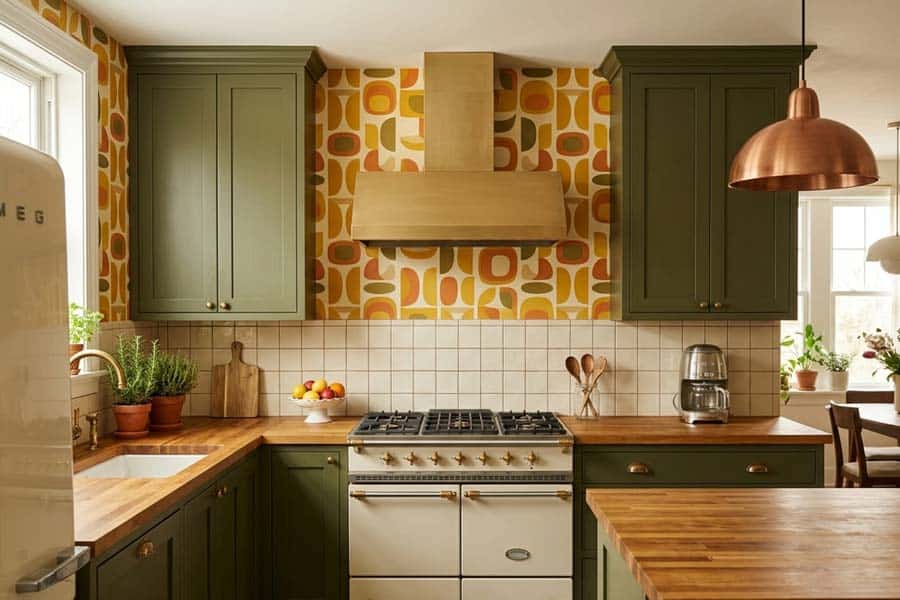 retro-wallpaper-olive-shaker-kitchen-mustard-geometric retro wallpaper olive shaker kitchen mustard geometric