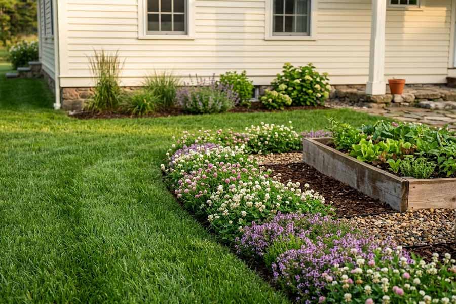 rural-farmhouse-lawn-care-border-plantings rural farmhouse lawn care border plantings