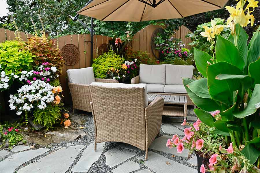 shaded sitting area backyard