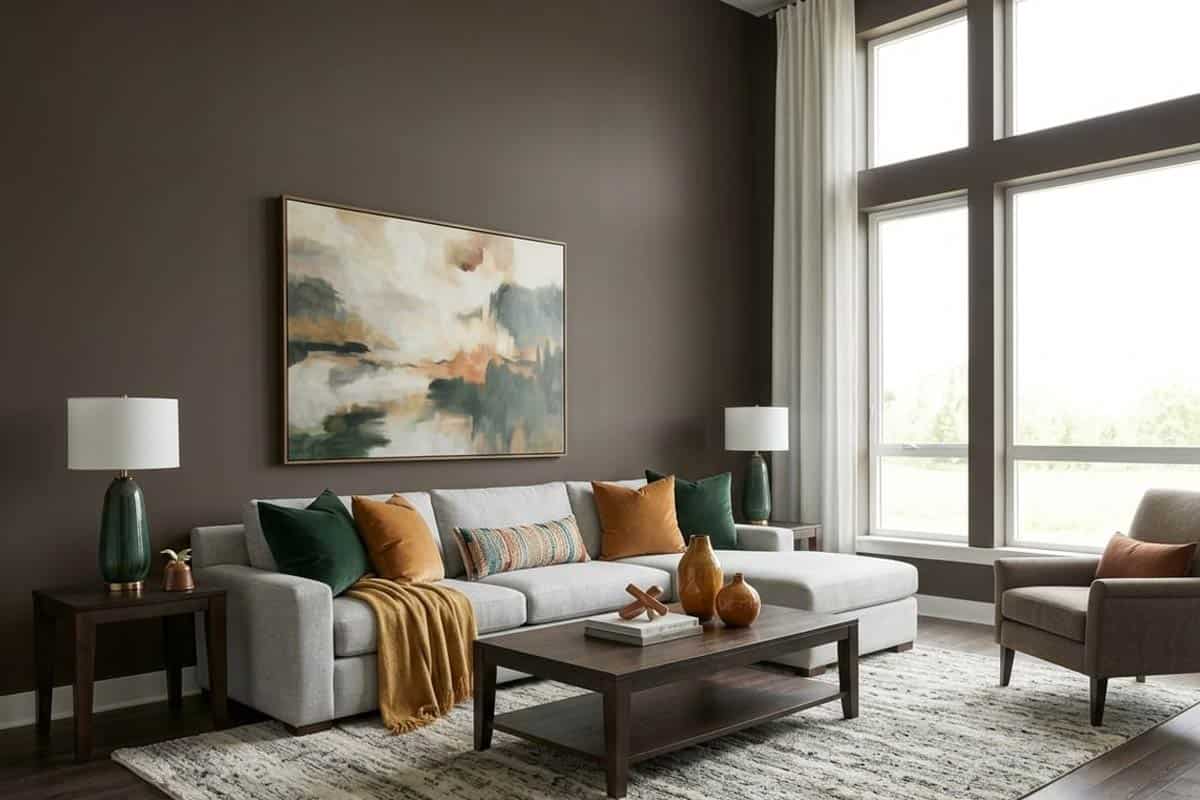 Sherwin-Williams sealskin tall living room